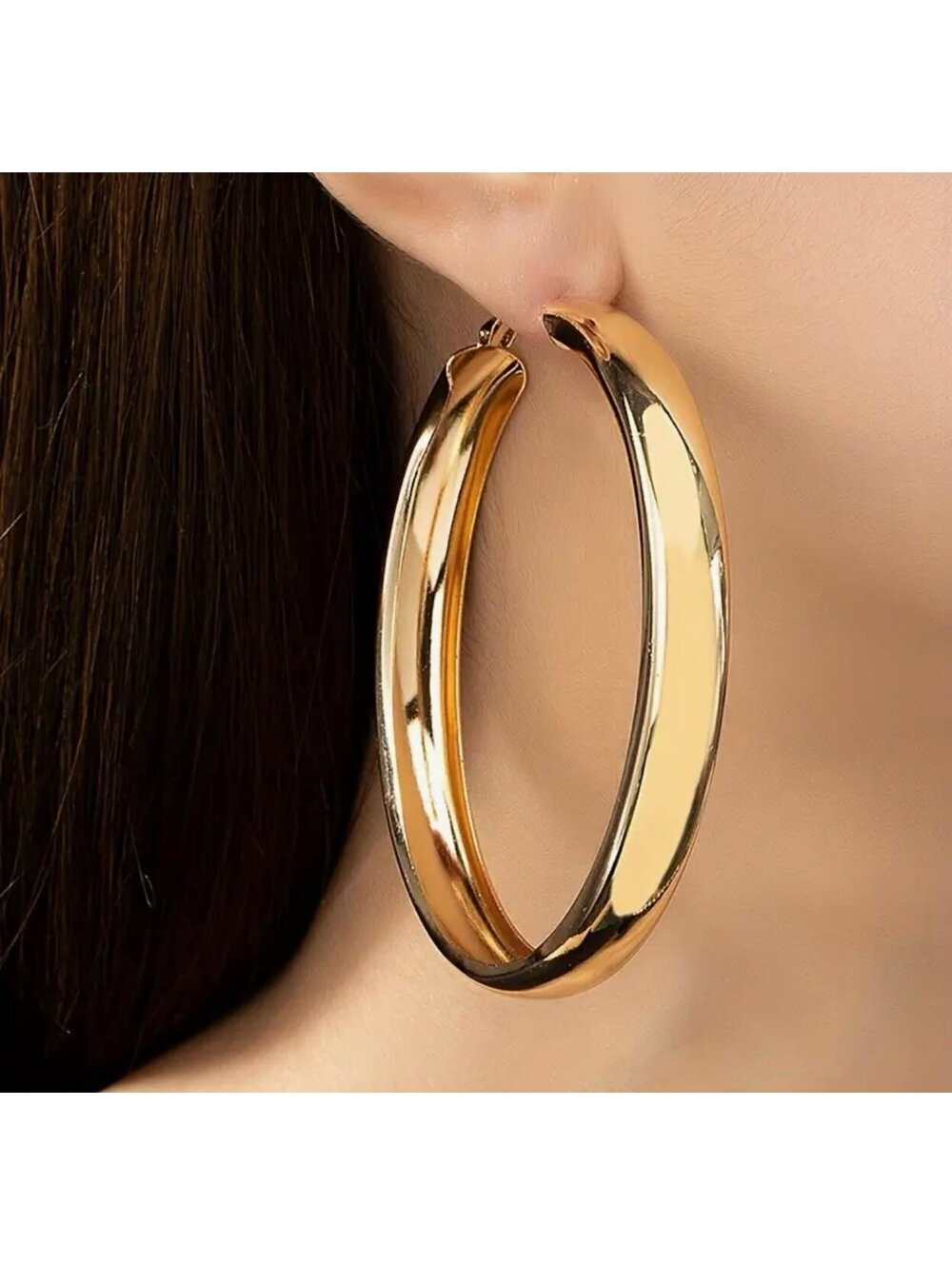 New - Retro Style - Glossy Golden Big Hoop Earrings